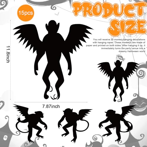 Wizard Hanging Monkey Decorations - 12 Pcs Black Garland for Parties
