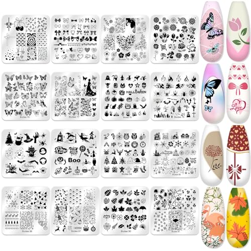 Biutee 20PCS Nail Art Stamping Kit with Plates & Silicone Stamper