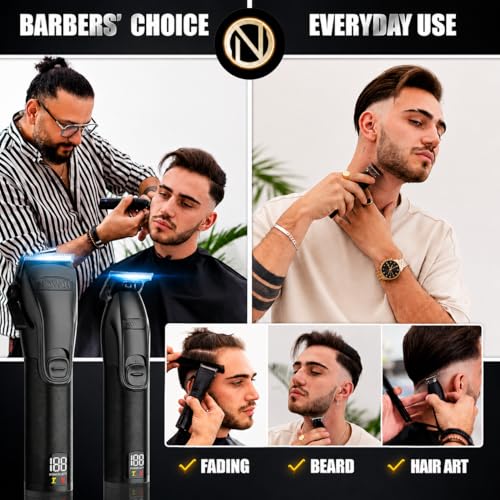Novah¢ç Professional Hair Clippers for Men, Professional Barber Clippers and Trimmer Set, Mens Cordless Hair Clipper for Barbers Haircut Kit Fade
