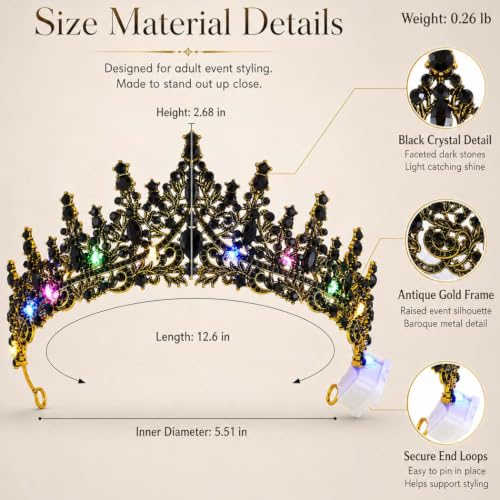 Brishow Light Up Tiara Crown Headband for Women - Gold-Black