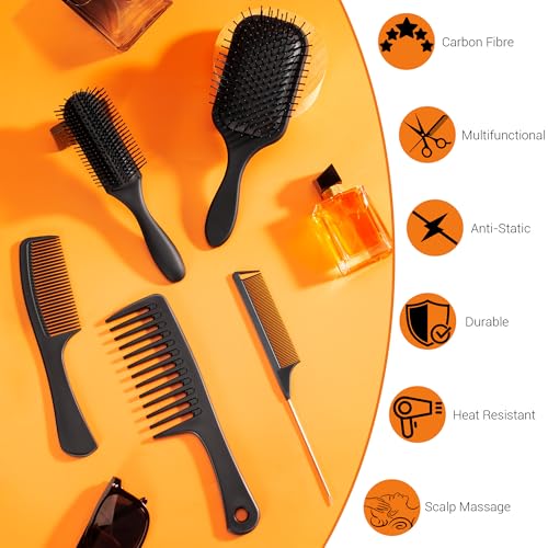 SALONSILK 5-Piece Professional Hair Brush and Comb Set for Styling