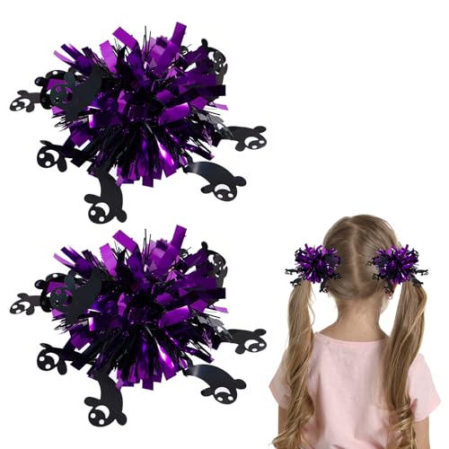 KCHIES Halloween Ghost Hair Bows 4-Inch Purple Metallic Bow Hair Clips for Girls - Halloween Bow-B