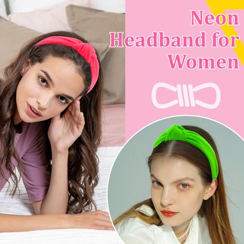 KICOSY Neon Headbands for Women 80s 90s Retro Fashion Knot Hair Bands (4 Pack)