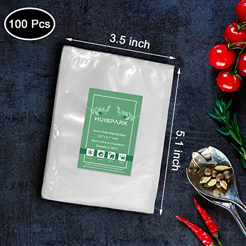 HUISPARK Vacuum Sealer Bags - 100Pcs 3.5" x 5.1" Heavy Duty Food Storage
