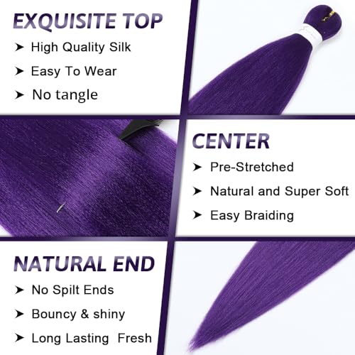 26 Inch Purple Pre-Stretched Braiding Hair Extensions - 3 Packs
