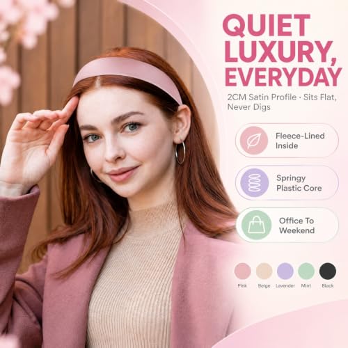 Lawie 16 Pack Multicolor Satin Plastic Headbands 2 cm Wide – Non-Slip, 5" Length (Multicolor B, Pack of 16)