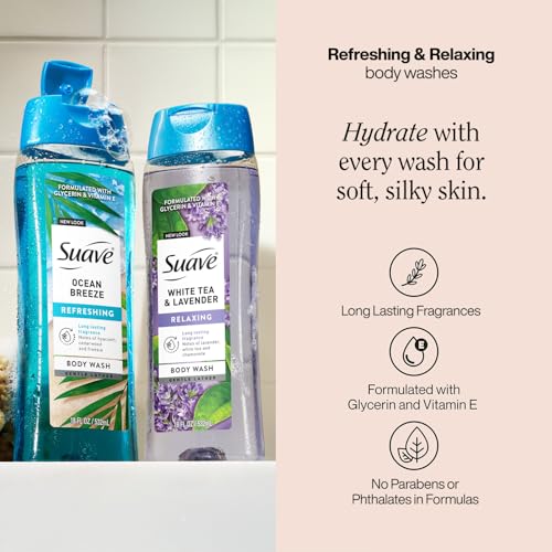 Suave Moisturizing Body Wash Variety 2-Pack, Ocean Breeze & White Tea
