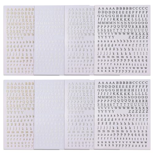 3D Metallic Gold & Silver Alphabet Nail Art Stickers - 8 Sheets