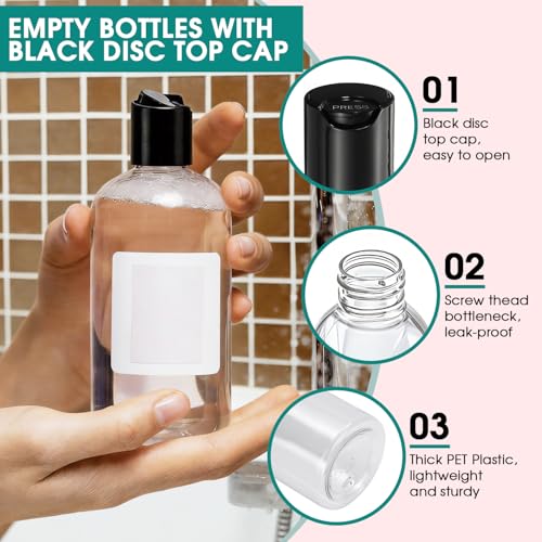 DPLASKA 3Pcs 8 oz Green Plastic Travel Bottles with Black Disc Top Caps – 8oz Sampler Set