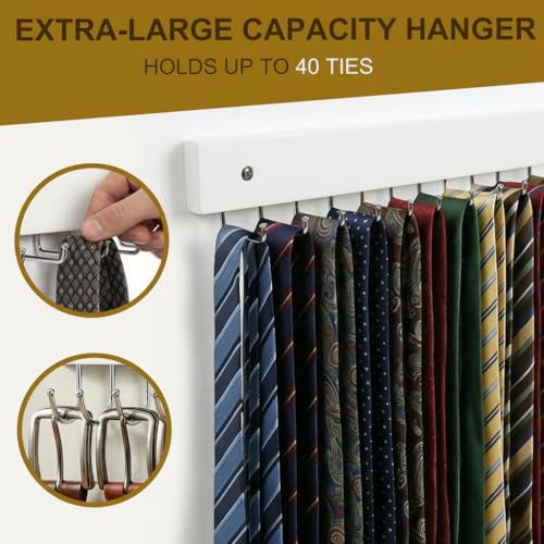 2-Pack Wall-Mounted Wooden Belt & Tie Rack Organizer with 28 Hooks