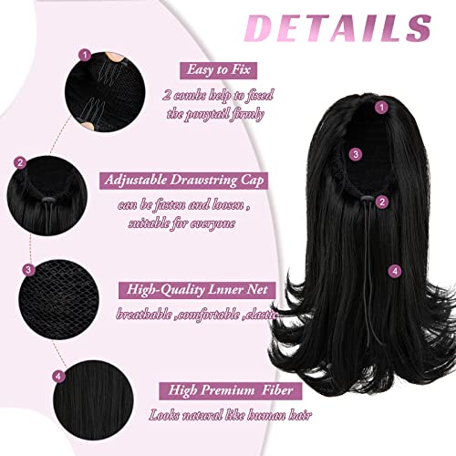 YUMOREAL 14-Inch Short Black Drawstring Ponytail Extension with End Curls