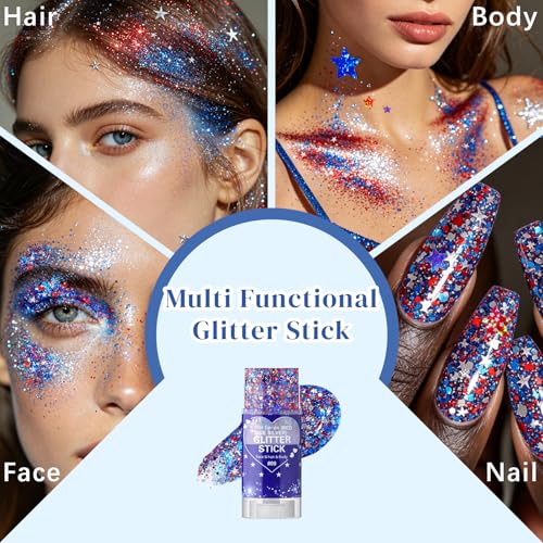 LuLuTone 4th of July Accessories Set #Set A Patriotic Body & Face Glitter Paint Stick & Tattoos
