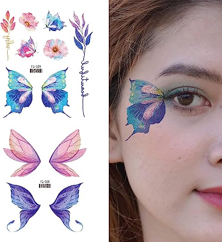 Glitter Butterfly Temporary Tattoos - 12 Sheets for Women & Girls