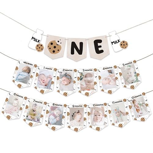 Milk and Cookies First Birthday Photo Banner Set with High Chair Banner