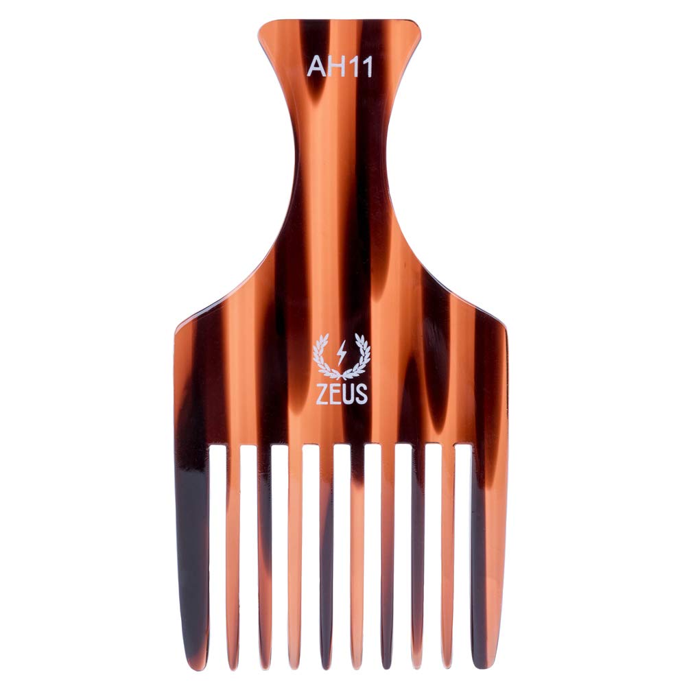 ZEUS Afro Hair Pick for Men, Large Wide-Tooth Detangling Comb for Curly Hair, Beards, Natural & Textured Styles (5.25”) AH11