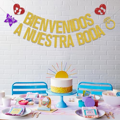 Gold Glitter Spanish Wedding Banner - Bienvenidos A Nuestra Boda Decoration
