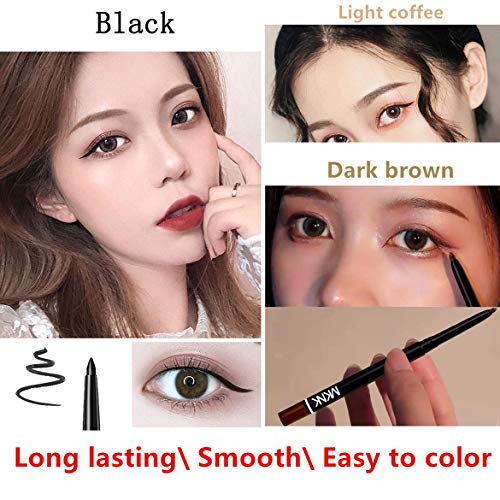 Go Ho 6-Pack Gel Eyeliner Pencils - Black, Light Brown, Dark Brown, Smooth & High Pigment