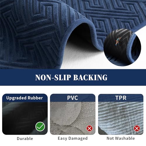 Navy Blue Non-Slip Bath Rug 17"x24" - Quick Dry & Absorbent