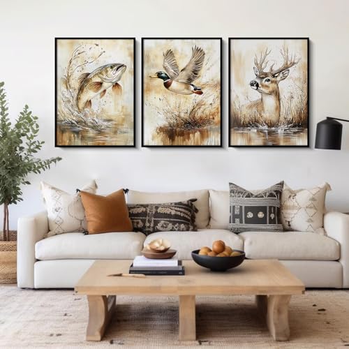 Vintage Farmhouse Animal Wall Art for Nursery - 12x16 Inch Canvas Prints (Set of 3)