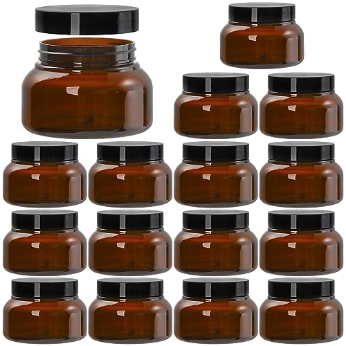 Yarlung 16 Pack 8oz Amber Plastic Jars with Lids for Body Butter & Scrubs