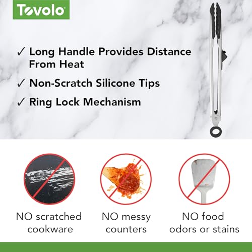 Tovolo 13” Silicone Tipped Kitchen Tongs - Durable Stainless Steel