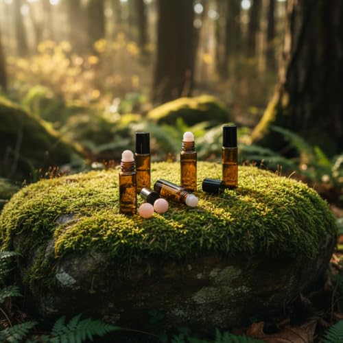Pink Amber 10ml Refillable Essential Oil Roller Bottles with Jade Rollers - Leak-Proof Travel Set