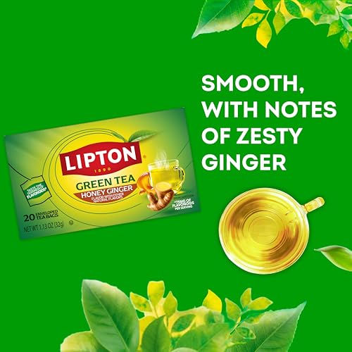 Lipton Honey Ginger Green Tea Bags - 20 Count for Hot or Iced Tea