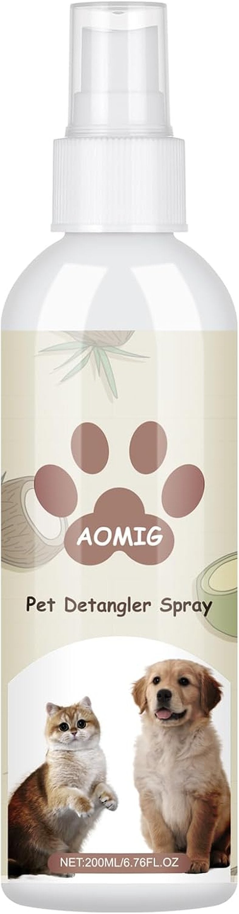 AOMIG Dog Detangler Spray - Natural Leave-In Conditioner for All Coat Types | Coconut Scent, 6.7 Fl Oz