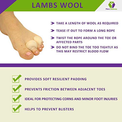 Mars Wellness Lambs Wool Toe Spacers Pack of 2 - Super Soft Cushioning & Toe Separator for Foot Pain Relief