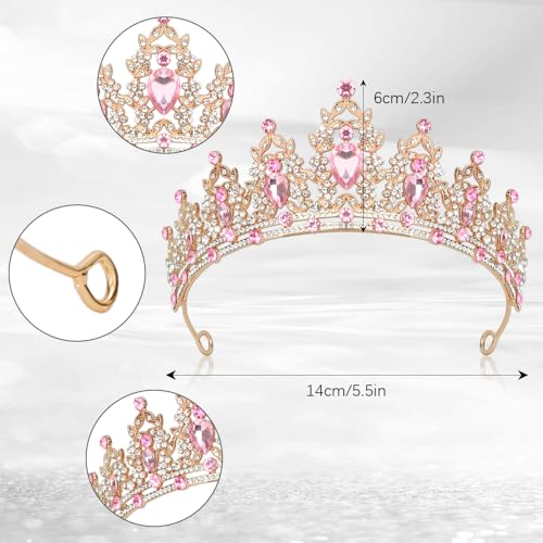 Pink Rhinestone Tiara Baroque Style Queen Crown Headband - Adult Party Wedding