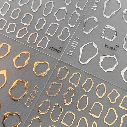 5D Metallic Nail Art Stickers - 4 Sheets Geometric Designs