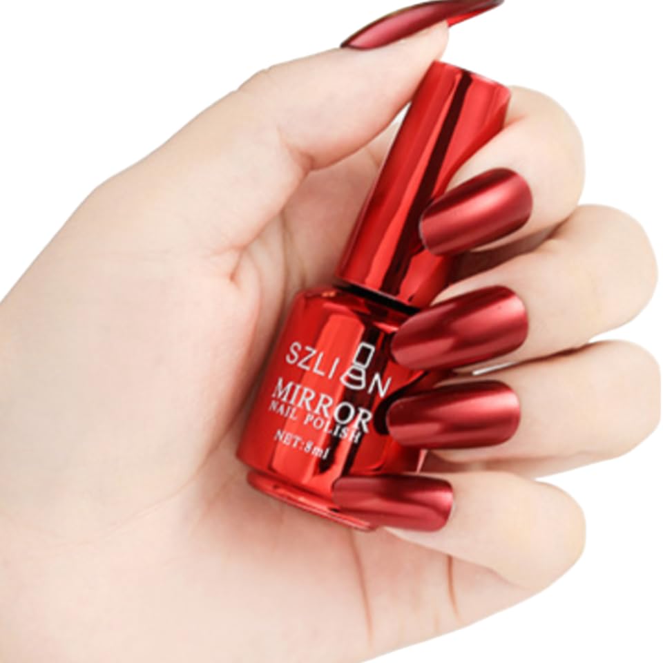Cherry Pink Red Metallic Nail Polish - Long-Lasting Mirror Finish | Quick Dry 6ml