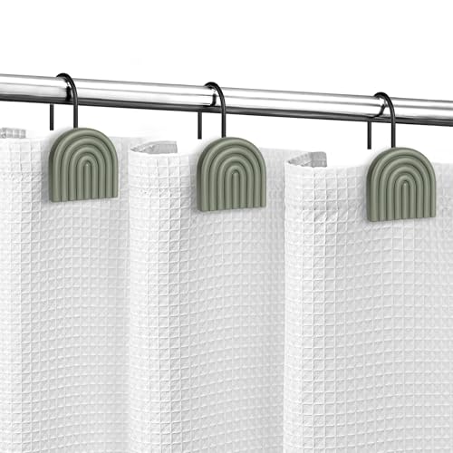 Mid Century Green Shower Curtain Hooks - Set of 12 Decorative Rings