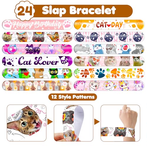 Cat Party Favors Set with Temporary Tattoos & Slap Bracelets - 72 Pieces