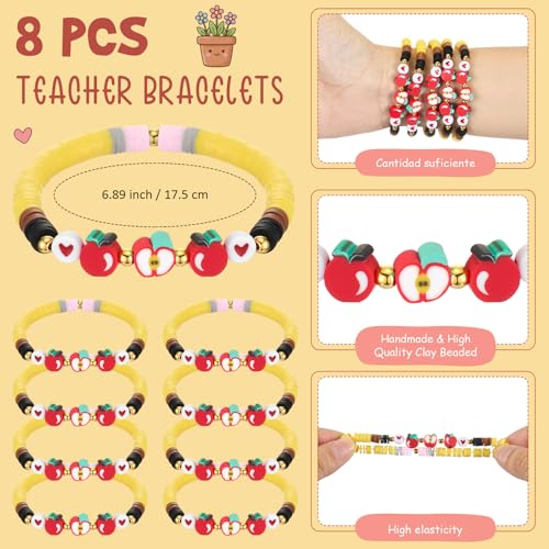 Thank You Teacher Gift Set - 8 Makeup Bags, Apple Bracelets & Cards