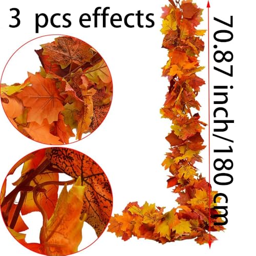 Fall Garland - Maple Leaf Outdoor Decorations (3 Pcs, 5.9 ft)