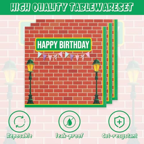 40-Piece Red Brick Wall Birthday Party Set - Plates & Napkins