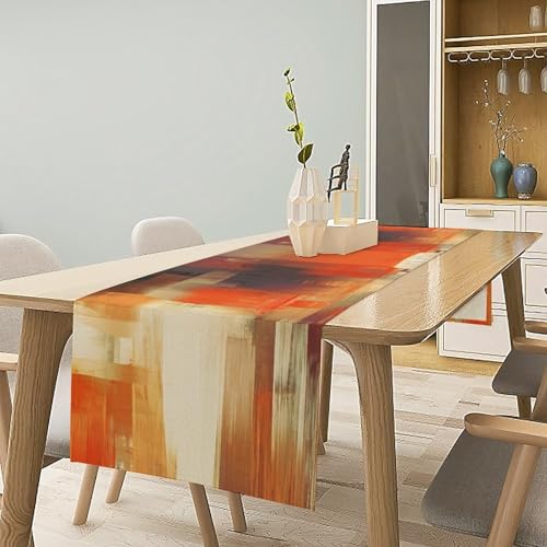 Abstract Orange Beige Brown Oil Painting Table Runner - 13x36 Inch