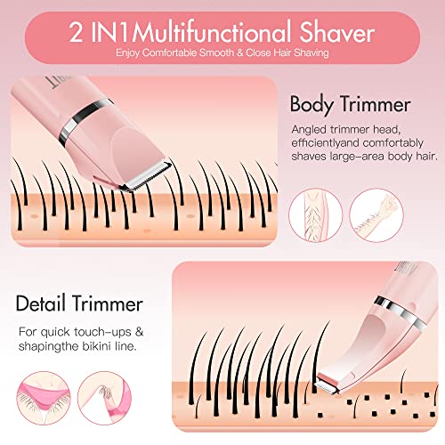 AIBRIT PRO Electric Bikini Trimmer for Women - 2 in 1 Electric Lady Pubic Hair Groomer Painless Hair Removal Razor Body Shaver, Portable Ladies Shaver with 2 Trimmer Heads, IPX7 Waterproof