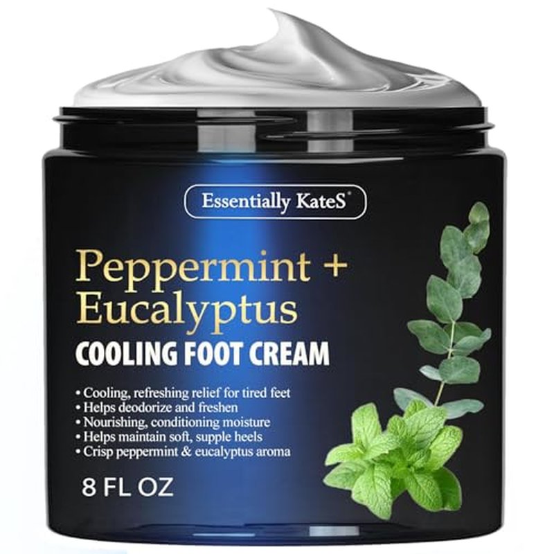 Essentially KateS Peppermint + Eucalyptus Cooling Foot Cream 8 Fl Oz ? Relieves Dry, Cracked, Tired Feet ? Deep Hydration with Ceramides ? Non-Greasy Formula