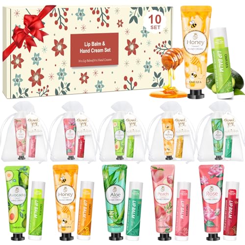 10-Pack Lip Balm and Hand Cream Gift Set with Organza Bags & Thank You Cards
