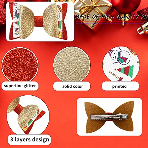 AOUXSEEM Christmas Faux Leather Hair Bows DIY Kit - 24 Set with Clips