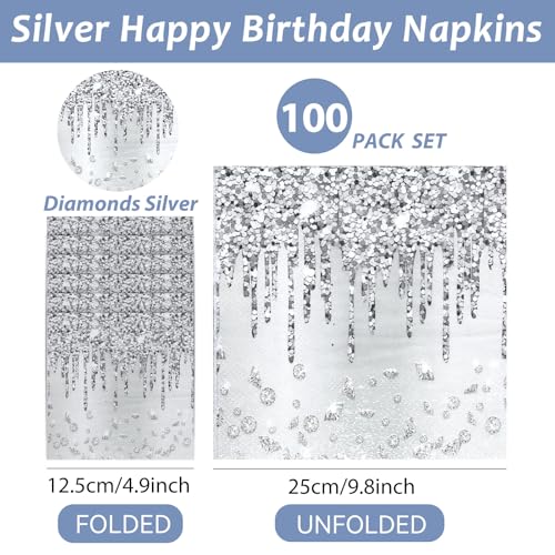 100-Count Silver Diamond Birthday Napkins - Disposable Party Supplies