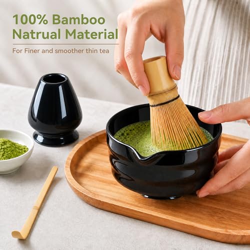 Complete Matcha Whisk Set with Black Ceramic Bowl - 5-Piece Kit