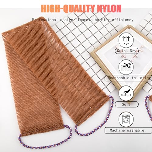 Vottcker 3-Piece African Net Sponge Bath Set Brown – Exfoliating Mesh Washcloths for Face, Back & Body