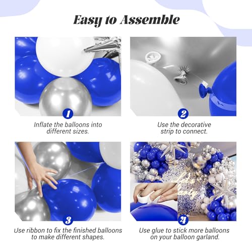 FOTIOMRG Royal Blue & Silver Balloon Arch Kit - 131pcs for Parties