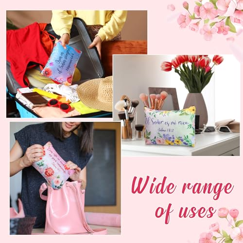 Kacctyen 12 Pcs Spanish Christian Cosmetic Bags - Bible Verse Makeup Pouches