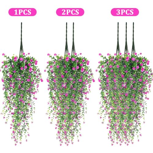 Artificial Hanging Flowers - 3 Pcs UV Resistant Faux Plants for Indoor & Outdoor Decor
