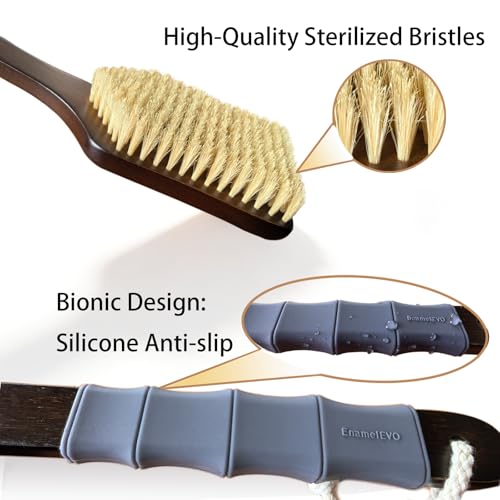 EnamelEVO Gray Stiff Back Scrubber with Long Handle for Full Body Exfoliation