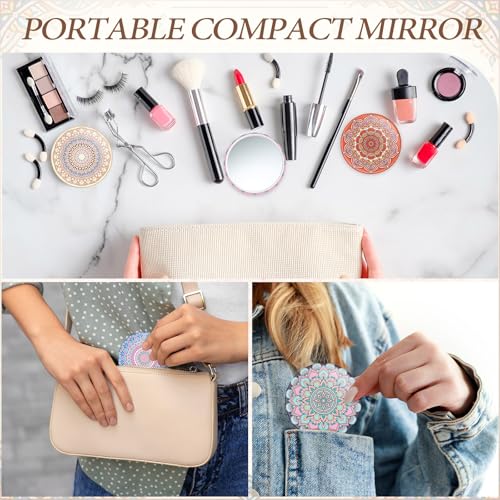 Sadnyy Mandala Gift Set 20 Pcs - Geometric Canvas Makeup Bags & Compact Mirrors for Women, Birthday & Wedding Gifts
